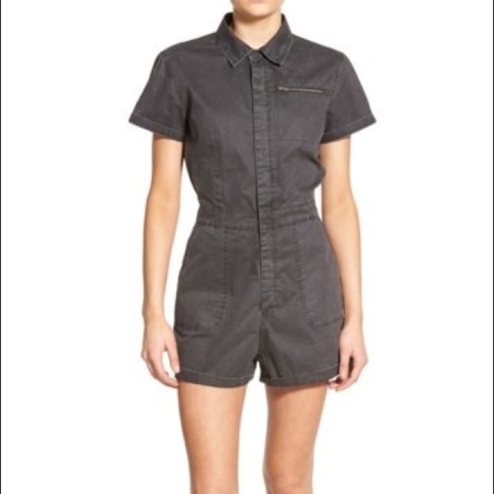 RVCA ZADA BLACK WASHED COTTON ROMPER SIZE XS